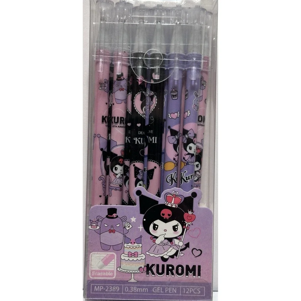 KUROMI Erasable Gel Ink Pens 12 piece set with a .38 mm fine tip multi color